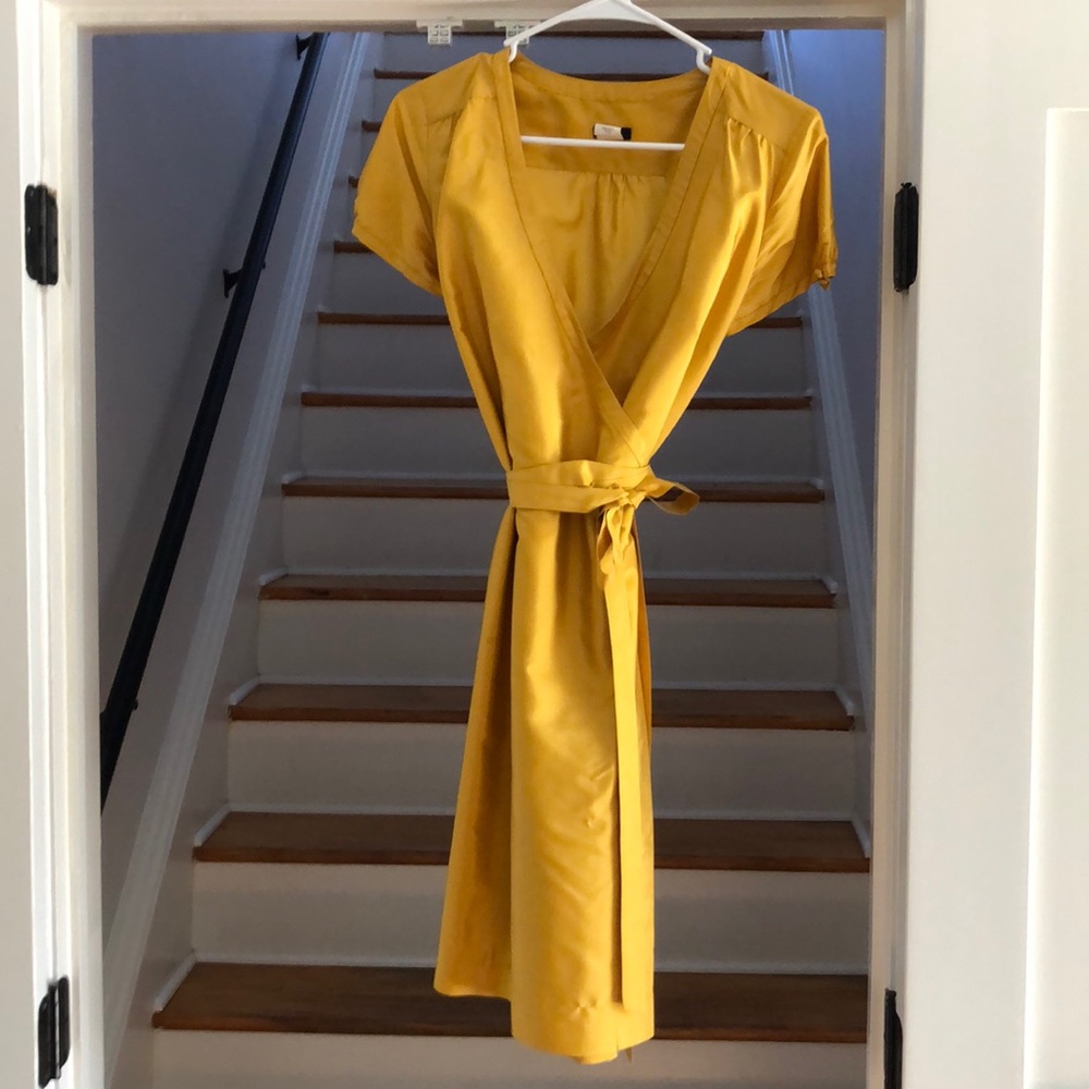 Gold J Crew Factory silk wraparound dress